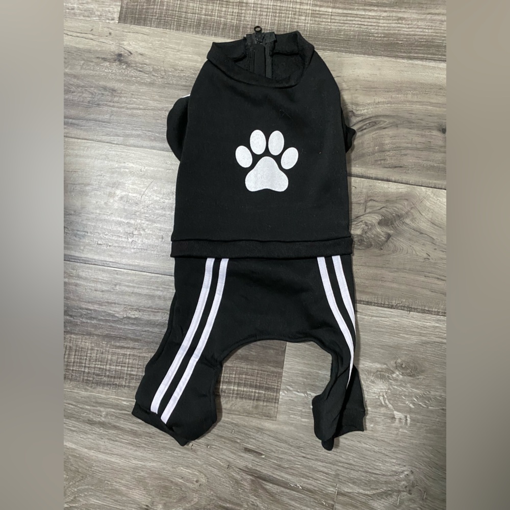 New without tags-Black Dog Outfit with White Paw Print- size Small